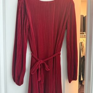 Abercrombie & Fitch Red Pleated Sheath Dress with Bishop Sleeves